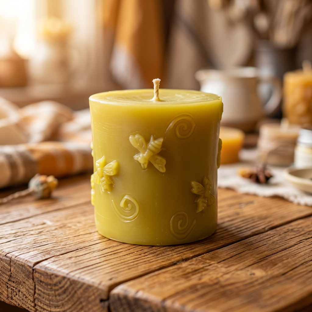 Buzzing Bee beeswax pillar candle 3x3 — Harvest Honey Ottawa